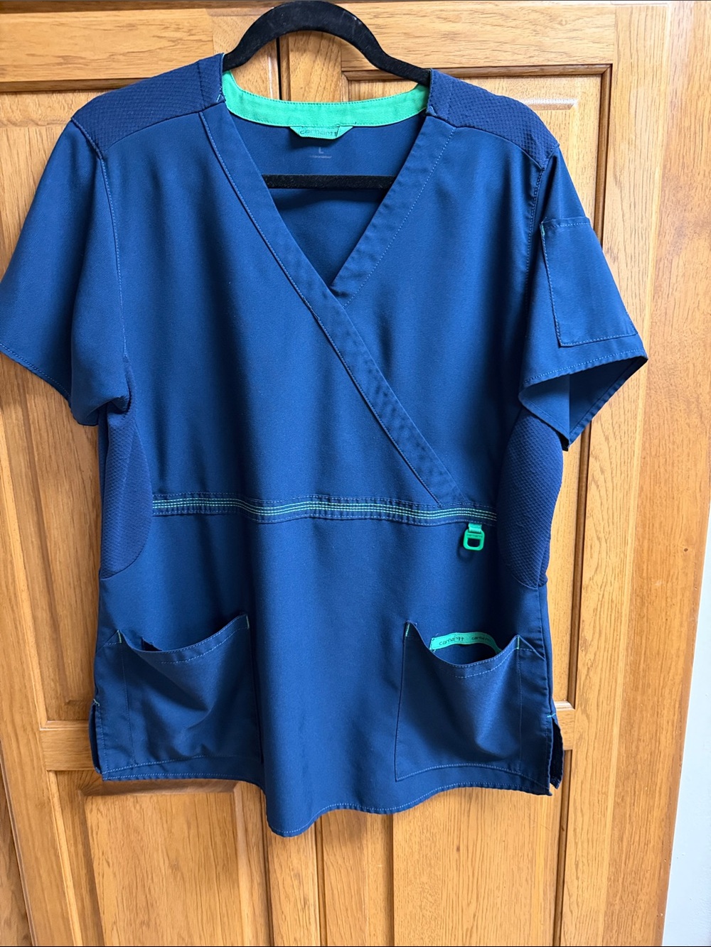 Carhartt Navy Blue Scrub Top with Mint Trim